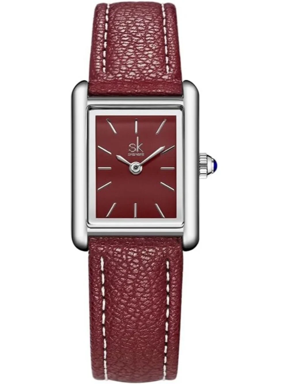 Women's Red Minimalist Vintage Square Leather Strap Vintage Classic Wrist Watch